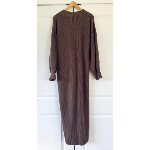 By Anthropologie Long-Sleeve Belted Cardigan Sweater Midi Dress Tan Knit XL - Picture 3 of 8